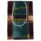 Blauwgroen en Bourgogne Metallic Plaid Kerstmis Medium Cadeauzakje (Voorkant)