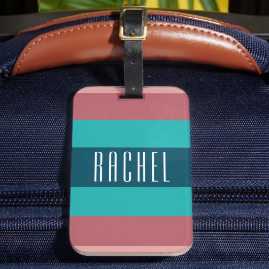 Blauwgroen en Bourgogne Monogrammed Bagagelabel (Voorkant Insitu 2)