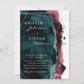 Blauwgroen en Bourgognige Waterverf - Uitnodiging  (Voorkant)