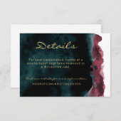 Blauwgroen en Bourgondische bruiloft Details Behui Informatiekaartje (Voorkant / Achterkant)