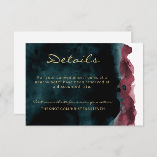 Blauwgroen en Bourgondische bruiloft Details Behui Informatiekaartje (Voorkant / Achterkant)