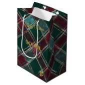 Blauwgroen en Bourgondische Plaid Kerstmis Feestel Medium Cadeauzakje (Voorkant Gekanteld)