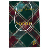 Blauwgroen en Bourgondische Plaid Kerstmis Feestel Medium Cadeauzakje (Voorkant)