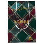 Blauwgroen en Bourgondische Plaid Kerstmis Feestel Medium Cadeauzakje (Achterkant)