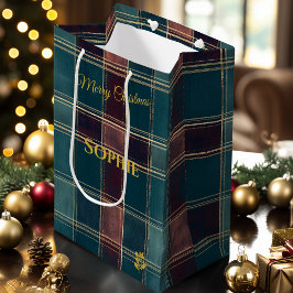 Blauwgroen en Bourgondische Plaid vakantie Medium Cadeauzakje