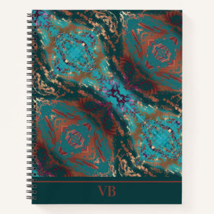 Blauwgroen en Brons Monogrammed Notitieboek
