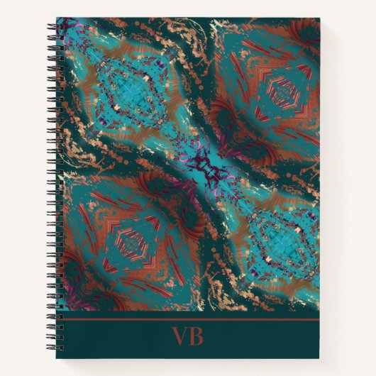 Blauwgroen en Brons Monogrammed Notitieboek (Voorkant)