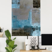 'Blauwgroen-' en bruin Abstract-kunstschildpad Pos Poster (Thuiskantoor)