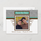 Blauwgroen en Bruin Bewaar de datum Foto Briefkaar Aankondigingskaart (Voorkant / Achterkant)