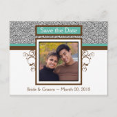 Blauwgroen en Bruin Bewaar de datum Foto Briefkaar Aankondigingskaart (Voorkant)