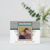 Blauwgroen en Bruin Bewaar de datum Foto Briefkaar Aankondigingskaart (Staand voorkant)
