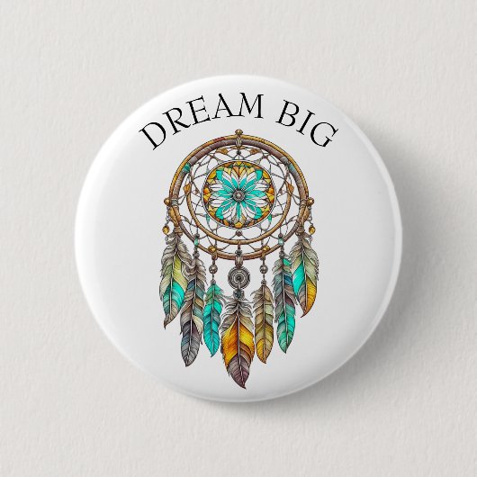 Blauwgroen en Bruin Dreamcatcher | Droom groot Ronde Button 5,7 Cm (Voorkant)