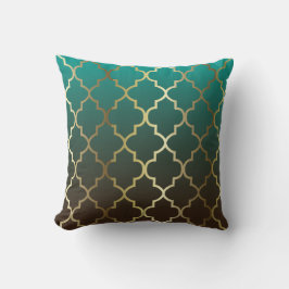 Blauwgroen en bruin mengsel | Gold Quatrefoil Patr Kussen