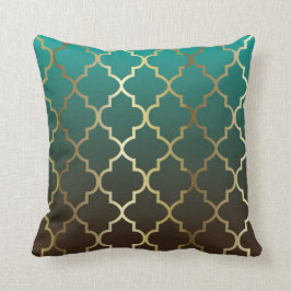 Blauwgroen en bruin mengsel | Gold Quatrefoil Patr Kussen