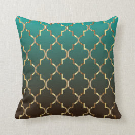 Blauwgroen en bruin mengsel | Golden Quatrefoil Pa Kussen