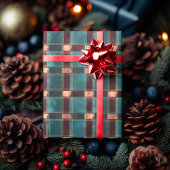 Blauwgroen en bruin Plaid – Rustic Holiday Tartan Cadeaupapier