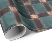 Blauwgroen en bruin Plaid – Rustic Holiday Tartan Cadeaupapier (Rol Hoek)