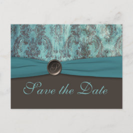 Blauwgroen en bruin Save the Date Briefkaart