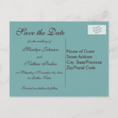  Blauwgroen en bruin Save the Date Briefkaart (Achterkant)