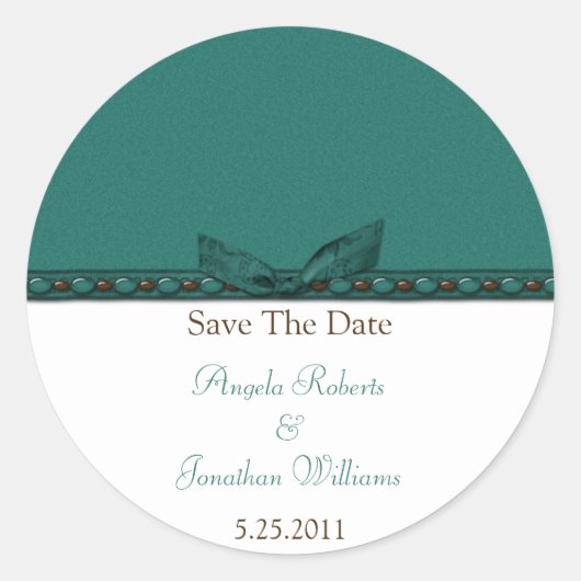Blauwgroen en Bruin Save The Date Sticker (Voorkant)
