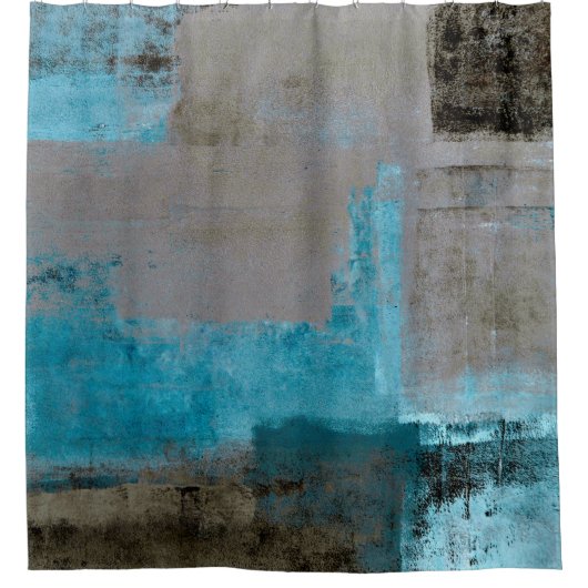 blauwgroen en bruine Abstracte kunst met een "gefa Douchegordijn (Voorkant)