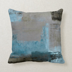 blauwgroen en bruine Abstracte kunst met een "gefa Kussen