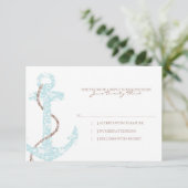 Blauwgroen en bruine Anchor Beach Wedding rsvp (Staand voorkant)