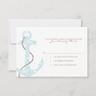 Blauwgroen en bruine Anchor Beach Wedding rsvp