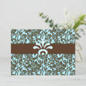 Blauwgroen en bruine Brocade Bridal Shower-uitnodi Kaart (Staand voorkant)