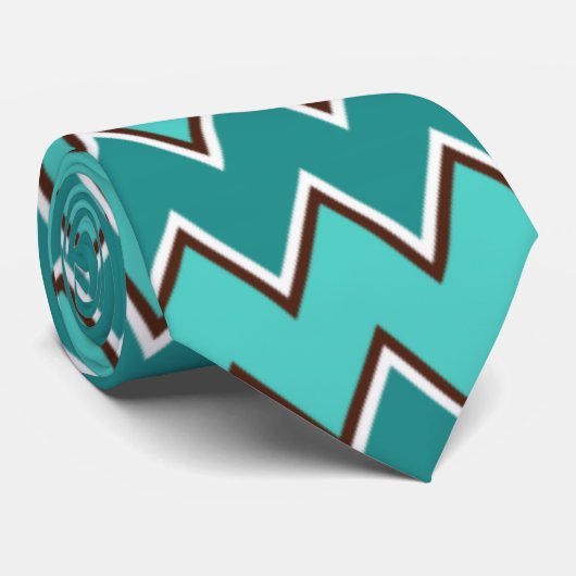 Blauwgroen en bruine Chevron Stropdas (Opgerold)