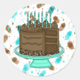 Blauwgroen en bruine chocolade Cake Birthday Ronde Sticker