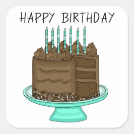 Blauwgroen en bruine chocolade Cake Birthday Vierkante Sticker