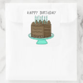 Blauwgroen en bruine chocolade Cake Birthday Vierkante Sticker (Tas)