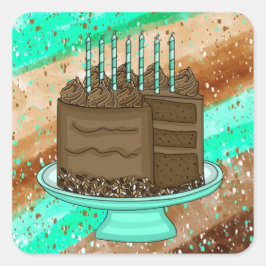 Blauwgroen en bruine chocolade Cake Birthday Vierkante Sticker