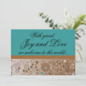 Blauwgroen en bruine Circles Jongen Aankondiging (Staand voorkant)