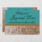 Blauwgroen en bruine Circles Jongen Aankondiging (Voorkant / Achterkant)