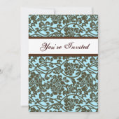 Blauwgroen en bruine Damask Housewarming Invitatio Kaart (Voorkant)