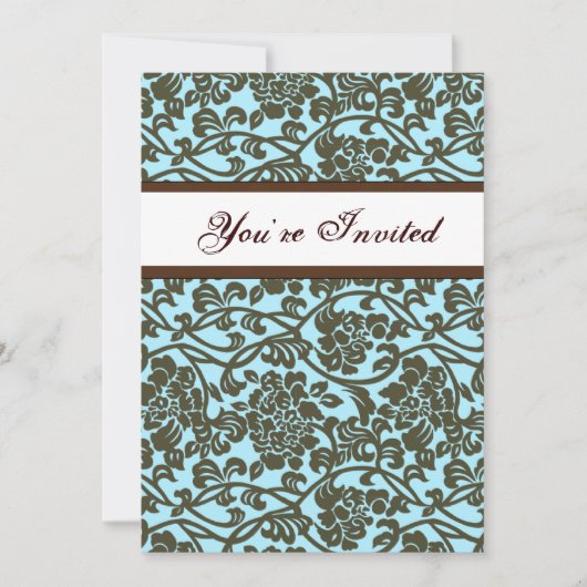 Blauwgroen en bruine Damask Housewarming Invitatio Kaart (Voorkant)