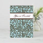 Blauwgroen en bruine Damask Housewarming Invitatio Kaart (Staand voorkant)