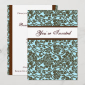Blauwgroen en bruine Damask Housewarming Invitatio Kaart (Voorkant / Achterkant)