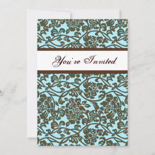 Blauwgroen en bruine Damask Housewarming Invitatio Kaart