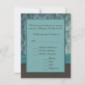  Blauwgroen en bruine Damask RSVP-kaart Bedankkaart (Achterkant)