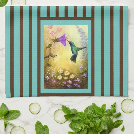 Blauwgroen en bruine handschoenkeukenhanddoek theedoek (Gevouwen)