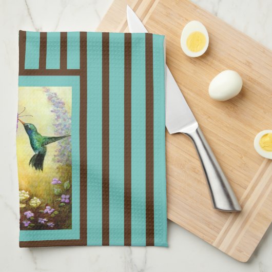 Blauwgroen en bruine handschoenkeukenhanddoek theedoek (Quarter Fold)