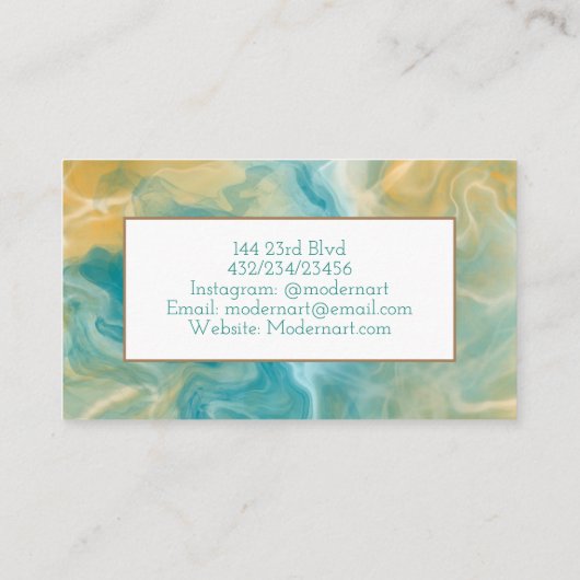 Blauwgroen en bruine marmertruien visitekaartje (Achterkant)