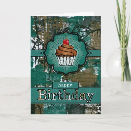 Blauwgroen en bruine urbane graffiti cupcake Birth Kaart (Voorkant)