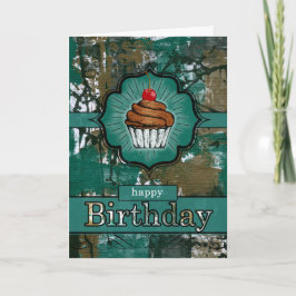 Blauwgroen en bruine urbane graffiti cupcake Birth Kaart