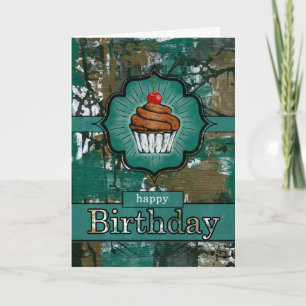 Blauwgroen en bruine urbane graffiti cupcake Birth Kaart