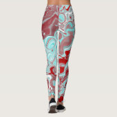 Blauwgroen en Burgundy Marble Digital Fluid Art Leggings (Achterkant)