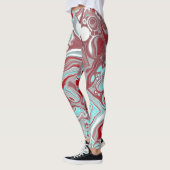 Blauwgroen en Burgundy Marble Digital Fluid Art Leggings (Links)